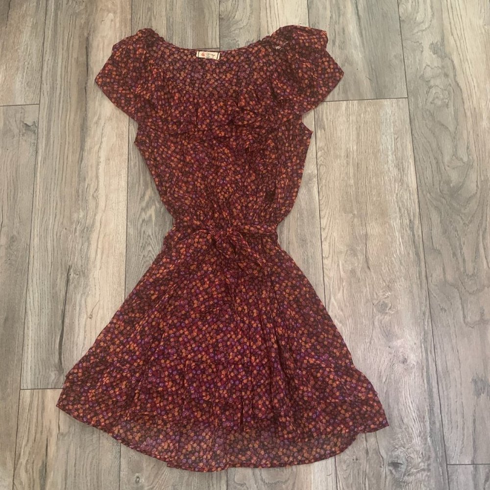 OLSENBOYE FLORAL RUFFLE DRESS W/LINER SMALL